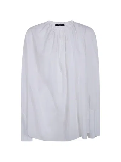 Balmain Gathered-neck Blouse In Animal Print