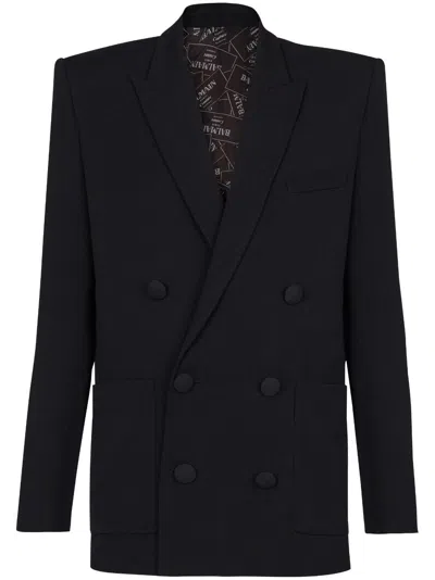 Balmain Jacquard-snake Doublebreasted Blazer In Black