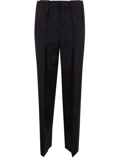 Balmain Wool Trousers Featuring Pleat Detailing In Black