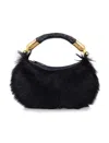 Balmain Genuine Fur Handbag With Leather Handle In Black