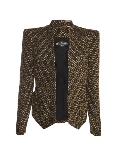 Pre-owned Balmain Geometric Diamond Jacquard Blazer In Black