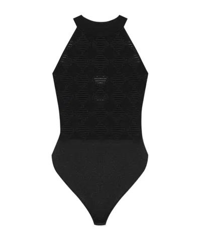 Balmain Geometric-jacquard High-neck Bodysuit In Black