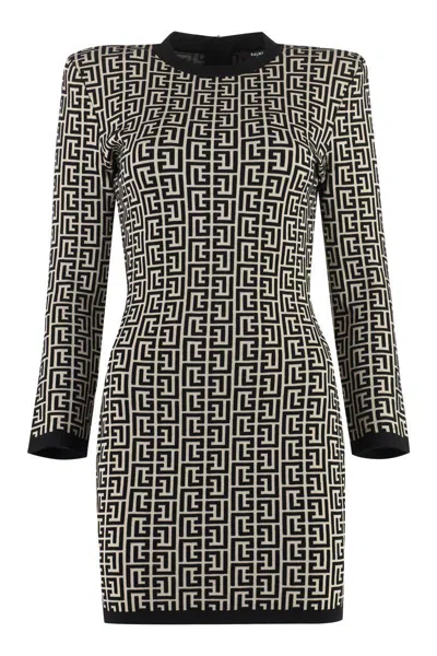 BALMAIN BALMAIN GEOMETRIC JACQUARD WOOL DRESS