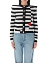 Balmain Face Mariniere Knit Strong-shoulder Cardigan In Noir Black Rouge