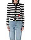 Balmain Face Mariniere Knit Strong-shoulder Cardigan In Noir Black Rouge