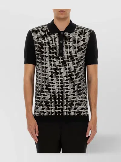 BALMAIN GEOMETRIC KNIT POLO SHIRT