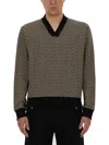 Balmain Geometric Monogram Jersey With Deep V-neckline In Grey