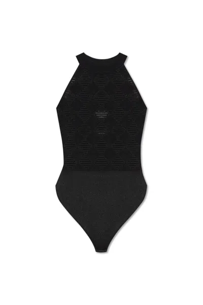 Balmain Geometric Pattern Bodysuit In Black