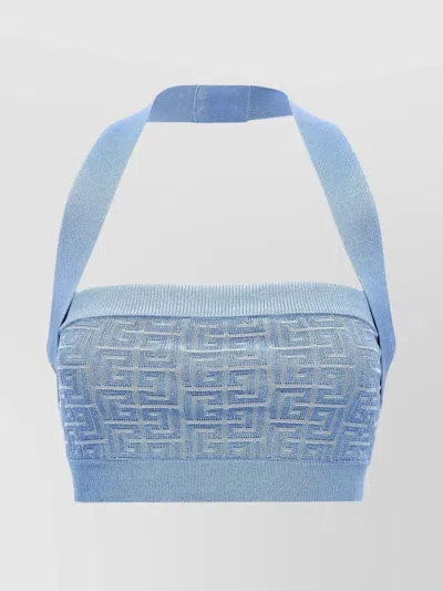 BALMAIN GEOMETRIC PATTERN HALTERNECK TOP RIBBED TRIM