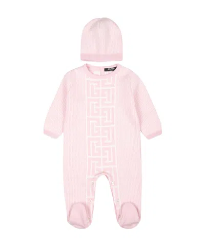 Balmain Geometric Pattern Jumpsuit And Hat Two-piece In Pink