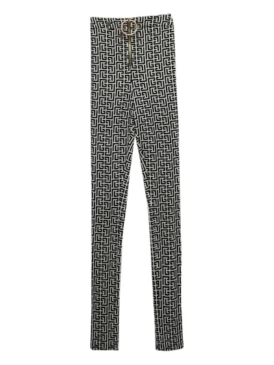 Pre-owned Balmain Geometric-pattern Knit Trousers In Black