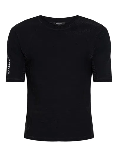 Balmain Geometric-pattern Short-sleeve T-shirt In Black