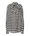 Balmain Ls Lavalliere Diamond Print Silk Shirt In Black