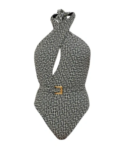 BALMAIN GEOMETRIC-PATTERN SWIMSUIT
