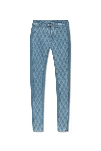 Balmain Geometric-print Skinny Jeans In Blue