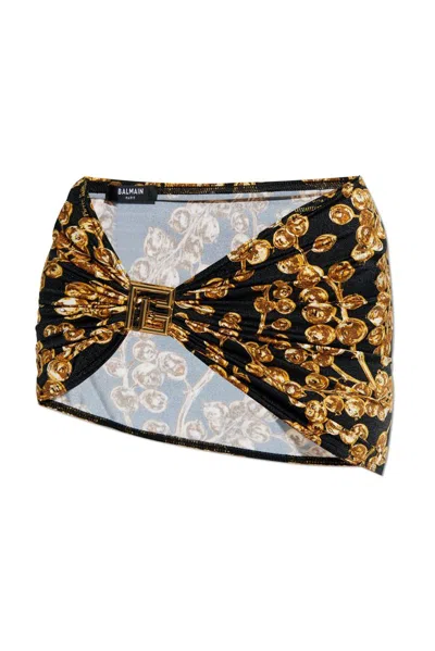 Balmain Grape Print Asymmetrical Sarong In Gold