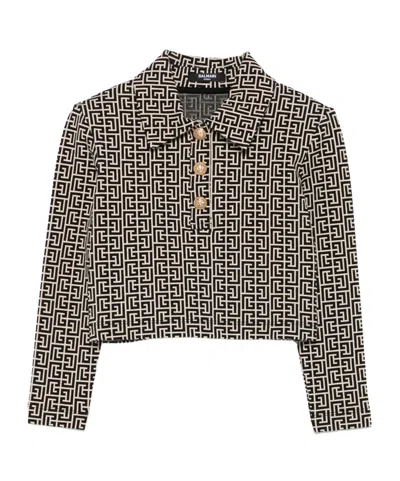BALMAIN GEOMETRIC-PRINT BUTTONED POLO TOP