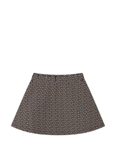 Balmain Geometric Print Elasticated-waist Mini Skirt For Girls In Nero