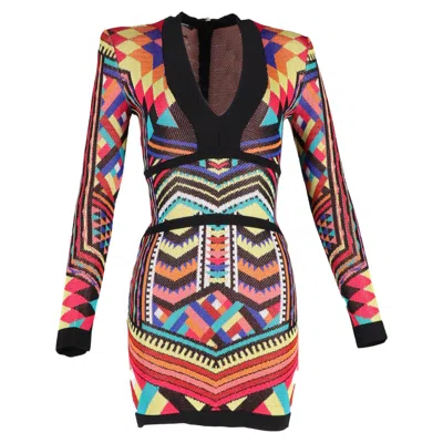 Balmain Geometric Print Mini Dress In Multicolor Viscose
