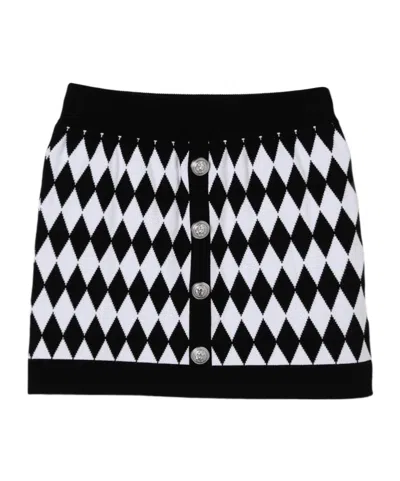 Balmain Geometric-print Skirt In Black