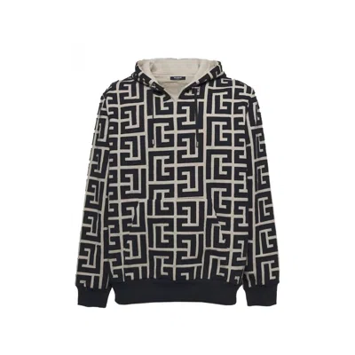 Balmain Geometric-patterned Cotton Sweatshirt In Black