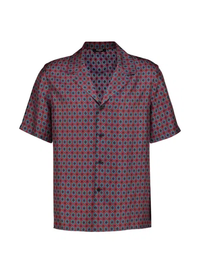 Balmain Geometric-print Silk Shirt In Red
