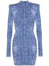 Balmain Knitted Jacquard Mini Dress - Women's - Viscose/polyester/polyamide In Blau