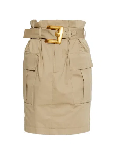 Balmain High Waist Mini Skirt Belted Large Buckle In Animal Print