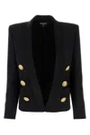 Balmain Women Black Cropped Grain De Poudre Edge-to-edge Jacket