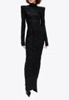 Balmain Gingham Bouclé High-neck Maxi Dress