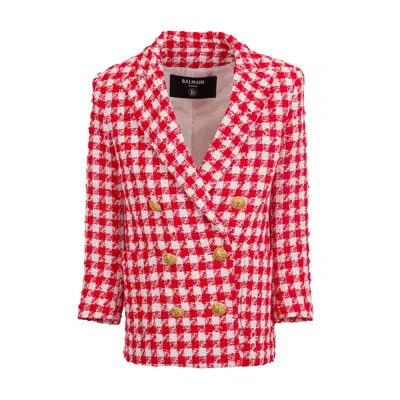Balmain Gingham-check Blazer In Pink