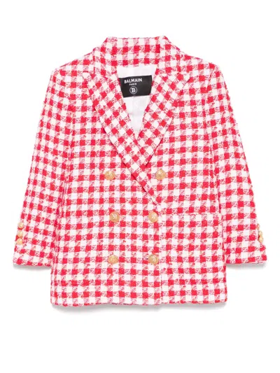 Balmain Kids' Gingham-check Blazer In Red