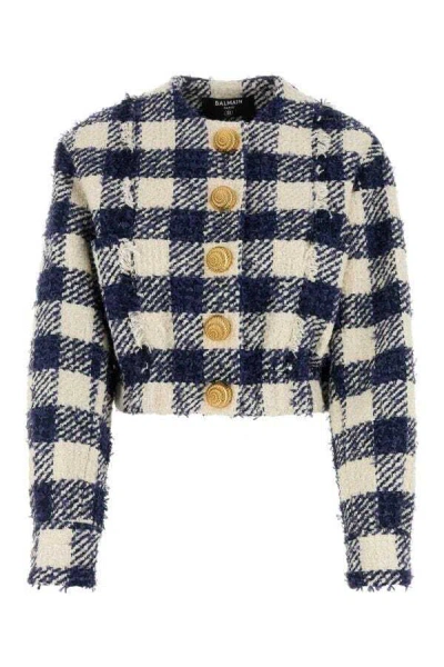 BALMAIN BALMAIN GINGHAM CHECK TWEED JACKET
