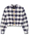 Balmain Blue/white Crewneck Bomber Jacket In Blue