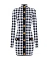 Balmain Mini Dress With Embroidered Checkered Pattern In Gray