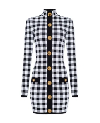BALMAIN BALMAIN GINGHAM FINE KNIT DRESS