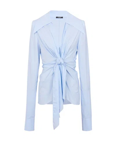 Balmain Women's Camisa Anudada Lazo Drapeado Shirt In Blue