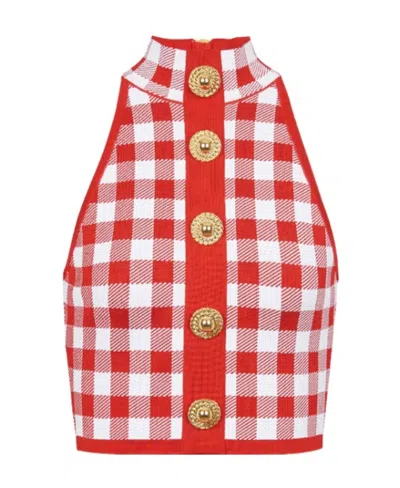 BALMAIN BALMAIN GINGHAM CHECKED SLEEVELESS TOP