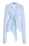 Balmain Checkered Shirt With Knot Detail In Blue