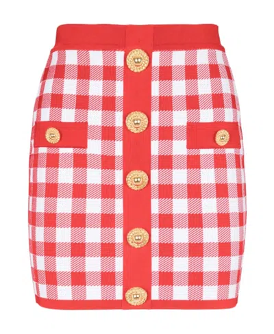 BALMAIN BALMAIN GINGHAM CHECK PATTERNED HIGH-WAISTED MINI SKIRT