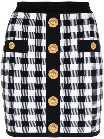 Balmain Women Blackwhite Logo Button Skirt In Multi