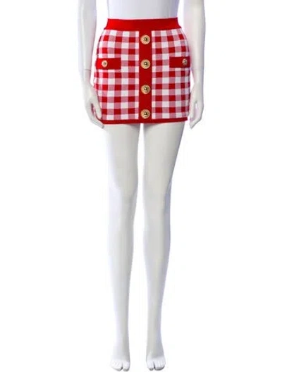 Pre-owned Balmain Gingham Mini Skirt In Red