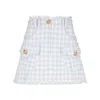Balmain Button-embellished Frayed Gingham Cotton-blend Tweed Mini Skirt In Blue