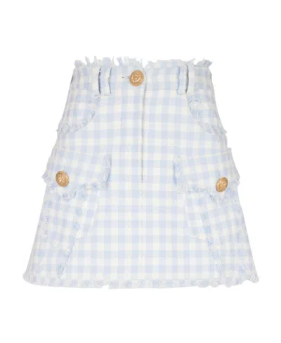 BALMAIN BALMAIN GINGHAM TWEED A-LINE SKIRT