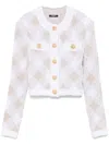 Balmain Vichy Check Tweed Knit Crop Jacket In White