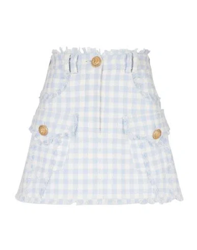 Balmain Light-blue Vichy Tweed Mini Skirt