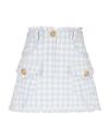 Balmain Button-embellished Frayed Gingham Cotton-blend Tweed Mini Skirt In Blue