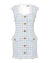 Balmain Frayed Gingham Cotton-blend Tweed Mini Dress In Blue