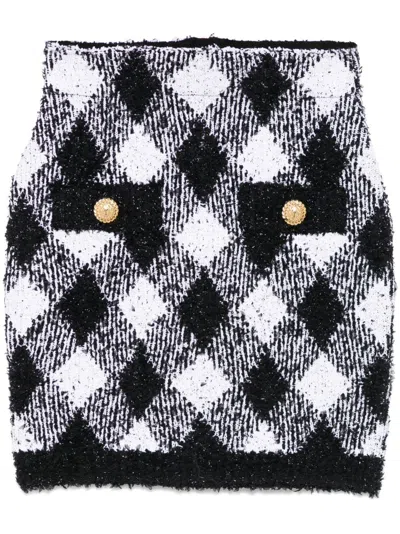 Balmain Checkered High Waist Metallic Mini Skirt In Black
