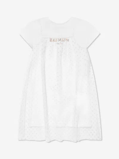 Balmain Teen Girls White Cotton & Tulle Dress